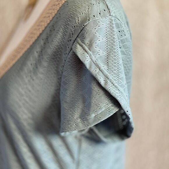 Sage Green Eyelet Lace Trim Boho Forest Fairy Festival Whimsygoth Top Size S - Picture 6 of 8